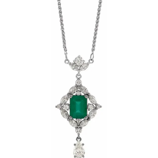 14K White Emerald & 1 1/4 CTW Diamond 16" Necklace