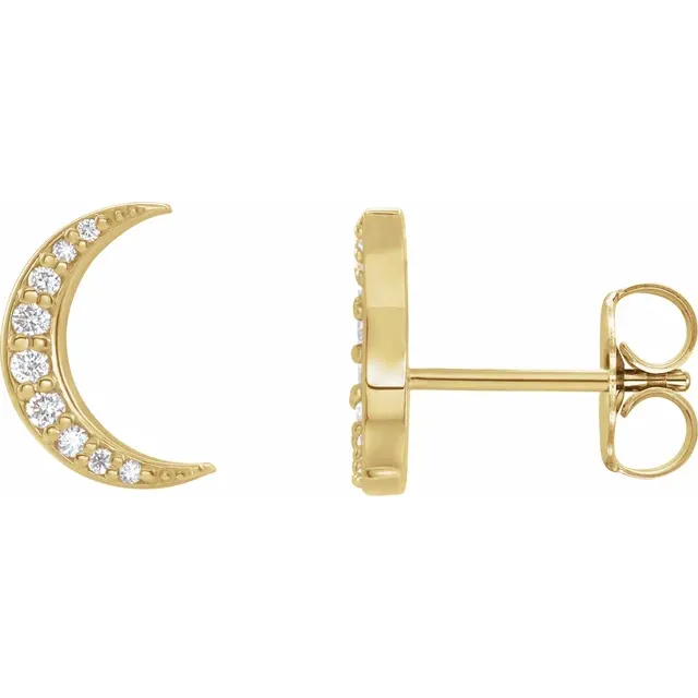 14K Yellow 1/10 CTW Diamond Crescent Moon Earrings-