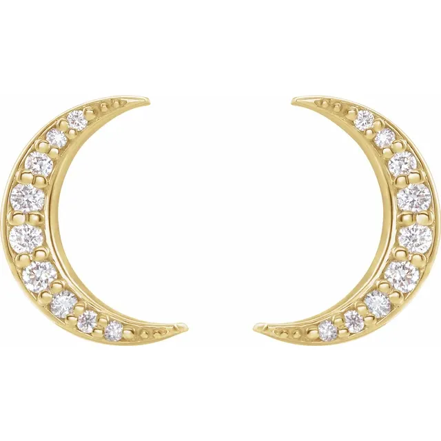 14K Yellow 1/10 CTW Diamond Crescent Moon Earrings-