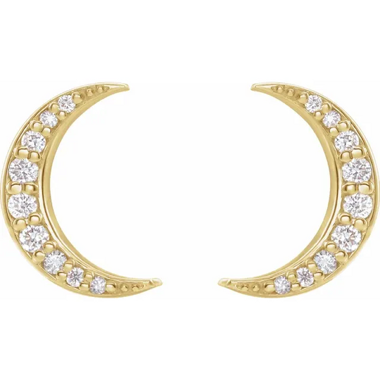 14K Yellow 1/1 CTW Diamond Crescent Moon Earrings