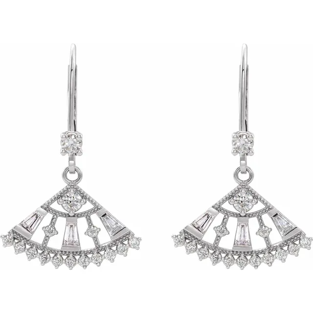 14K White 3/4 CTW Diamond Lever Back Fan Earrings-