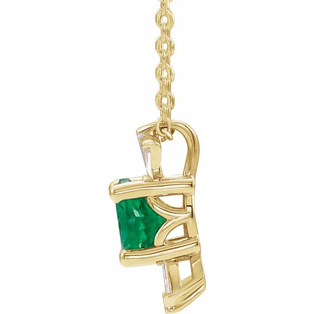 14K Yellow Emerald & 1/6 CTW Diamond 16-18" Necklace