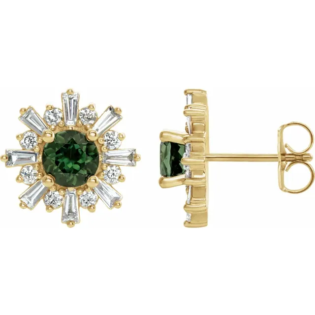 14K Yellow Green Tourmaline & 3/4 CTW Diamond Earrings-