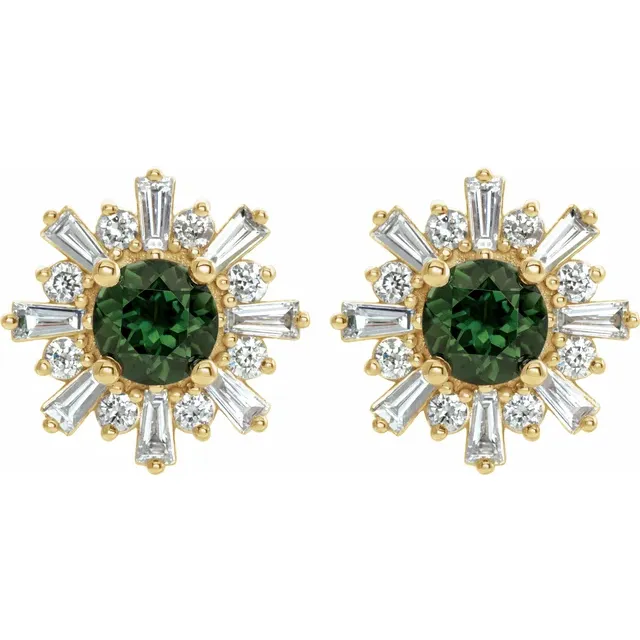 14K Yellow Green Tourmaline & 3/4 CTW Diamond Earrings-