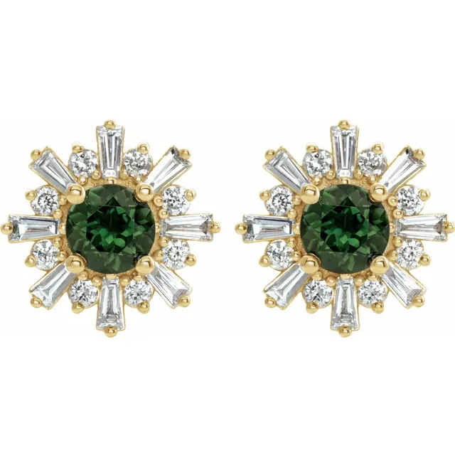 14K Yellow Green Tourmaline & 3/4 CTW Diamond Earrings
