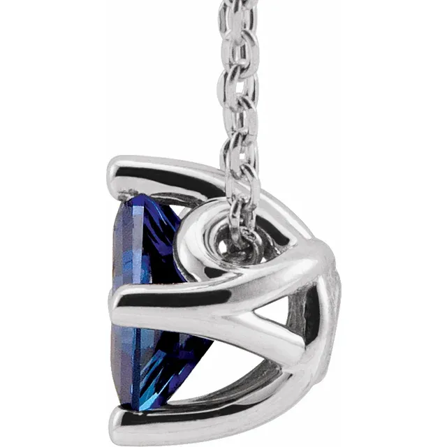 14K White Blue Sapphire Solitaire 16-18" Necklace-