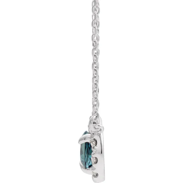 14K White 5x3 mm Pear Lab-Grown Alexandrite & 1/8 CTW Diamond 16" Necklace-
