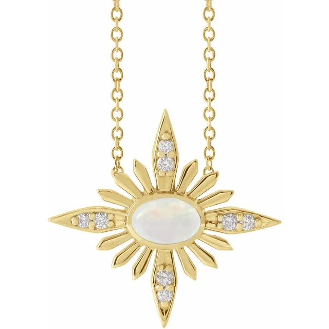 14K Yellow Ethiopian Opal & .08 CTW Diamond Celestial 16-18" Necklace-