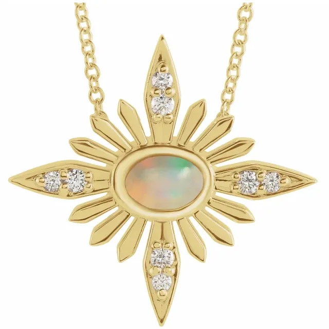 14K Yellow Ethiopian Opal & .08 CTW Diamond Celestial 16-18" Necklace-