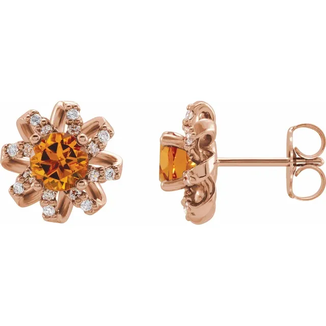 14K Rose Citrine & 1/6 CTW Diamond Halo-Style Earrings-
