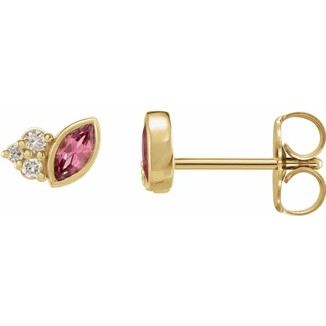 14K Yellow Pink Tourmaline and .05 CTW Diamond Earrings-