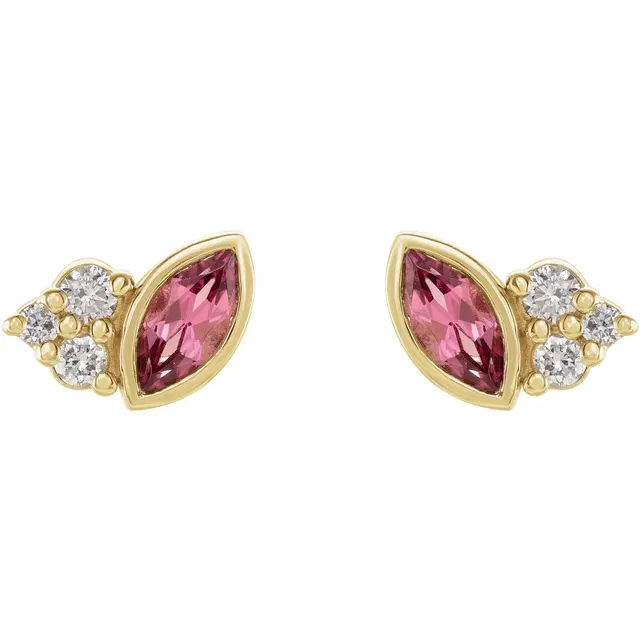 14K Yellow Pink Tourmaline and .05 CTW Diamond Earrings-