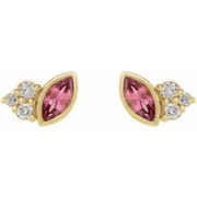 14K Yellow Pink Tourmaline and .5 CTW Diamond Earrings