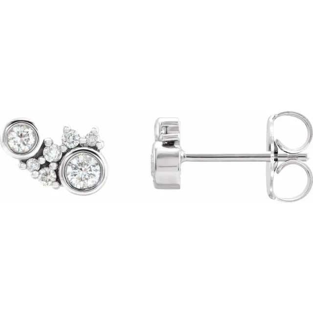 14K White 1/4 CTW Diamond Scattered Bezel-Set Earrings-