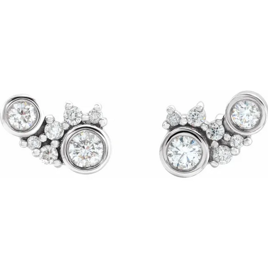 14K White 1/4 CTW Diamond Scattered Bezel-Set Earrings-