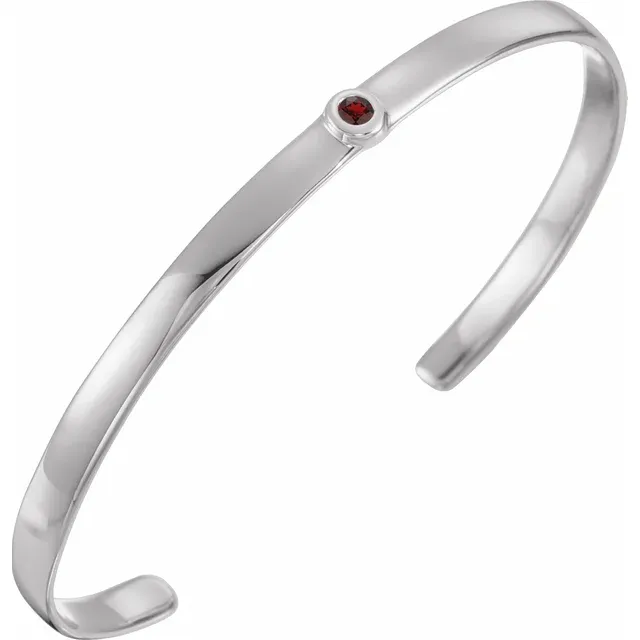 14K White Mozambique Garnet Cuff 6" Bracelet-