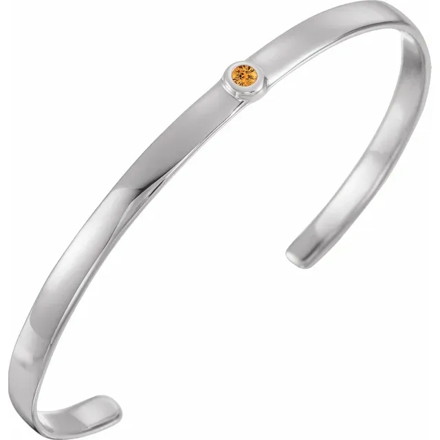 14K White Citrine Cuff 6" Bracelet-