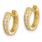 14k Gold Polished Diamond Hinged Hoop Earrings
