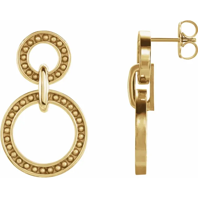 14K Yellow Beaded Double Circle Earring-