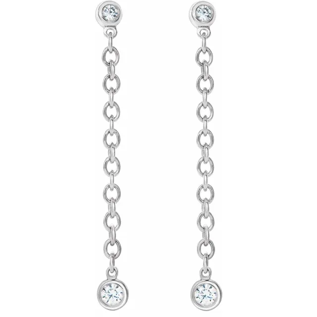 14K White 1/5 CTW Diamond Bezel Set Chain Earrings