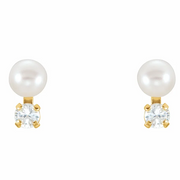 14K Yellow Freshwater Cultured Pearl & Cubic Zirconia Earrings
