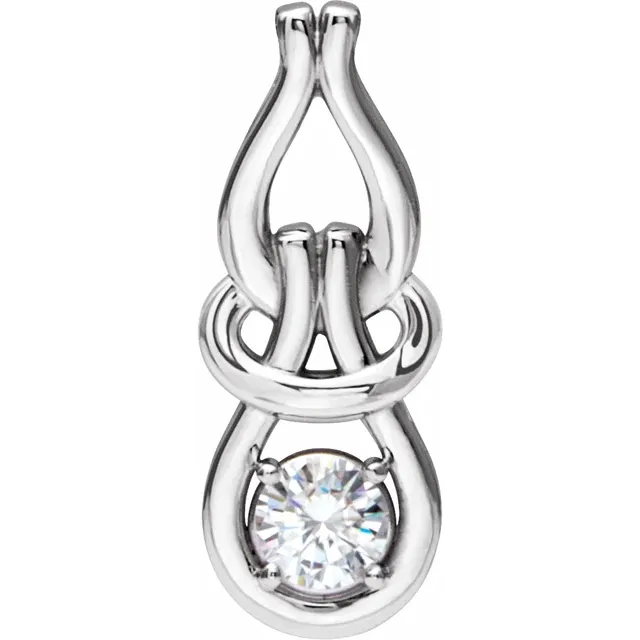 14K White 5 mm Round Forever One Moissanite Pendant-