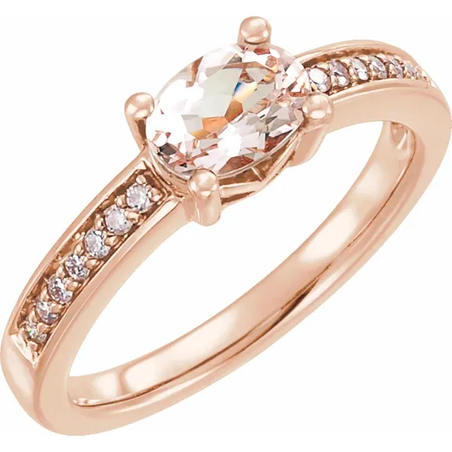 14K Rose Morganite & 1/1 CTW Diamond Ring