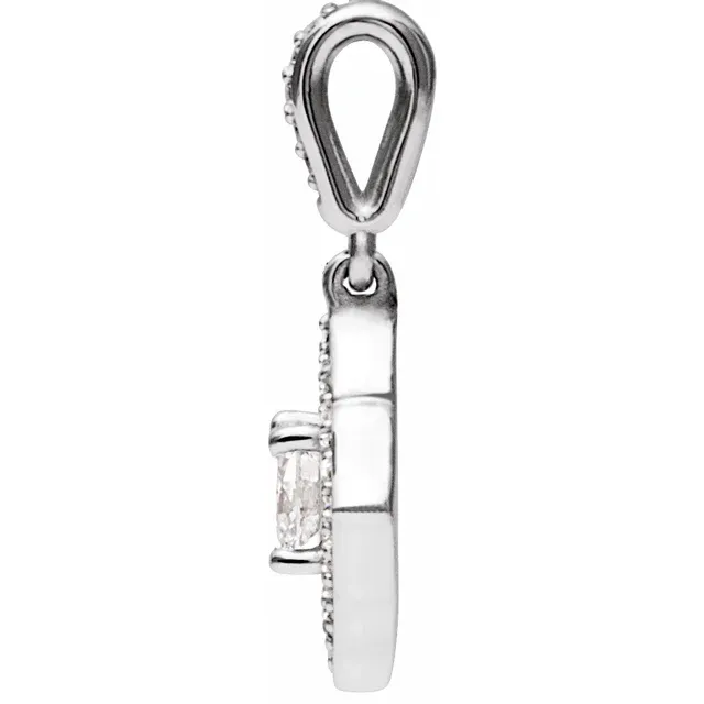 14K White 5 mm Round Forever One™ Moissanite & 1/8 CTW Diamond Pendant-