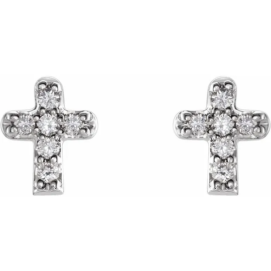 14K White .6 CTW Diamond Youth Cross Earrings