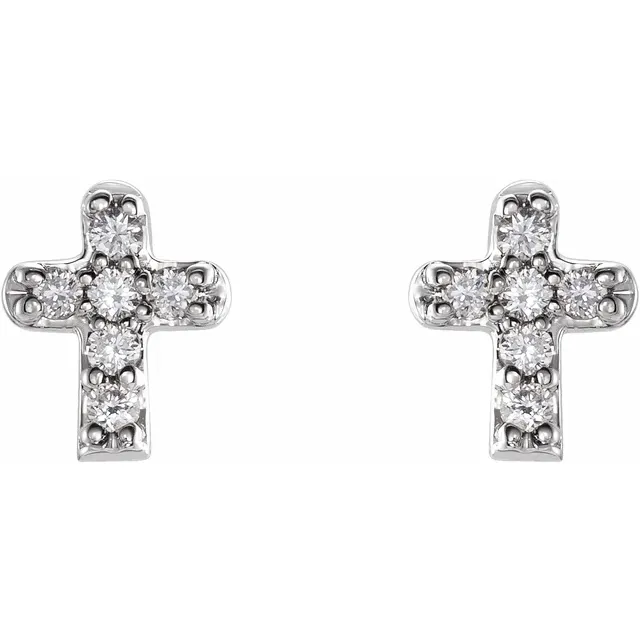 14K White .6 CTW Diamond Youth Cross Earrings