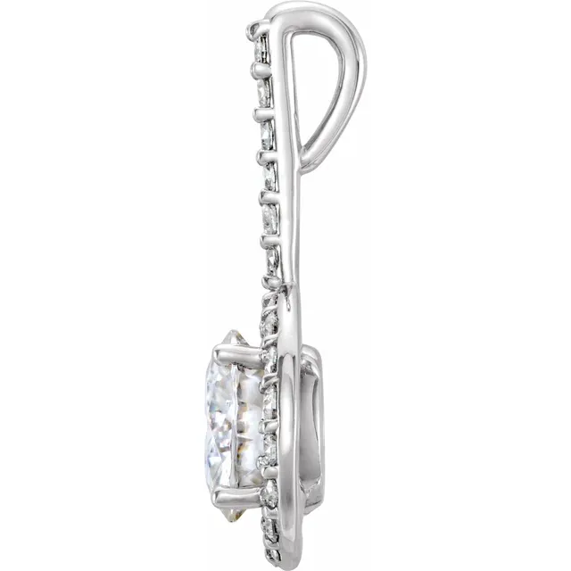 14K White 6.5 mm Round Forever One Moissanite & 1/4 CTW Diamond Pendant-