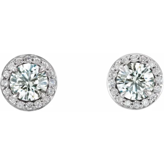 14K White 5 mm Round Forever One Moissanite & 1/8 CTW Diamond Earrings-