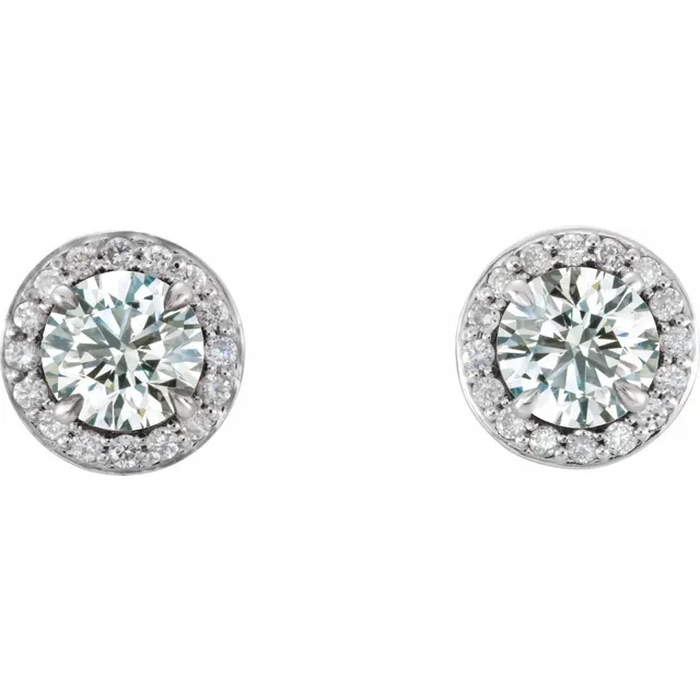 14K White 5 mm Round Forever One Moissanite & 1/8 CTW Diamond Earrings