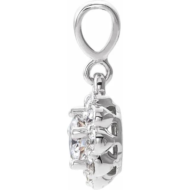 14K White Forever One Moissanite & 1/6 CTW Diamond Pendant-