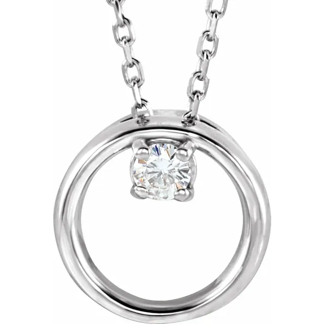 14K White 3 mm Round Forever One Moissanite 18" Necklace-