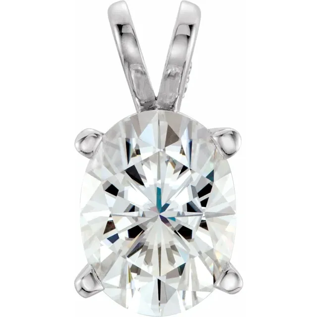 14K White 8x6 mm Oval Forever One Moissanite Pendant-