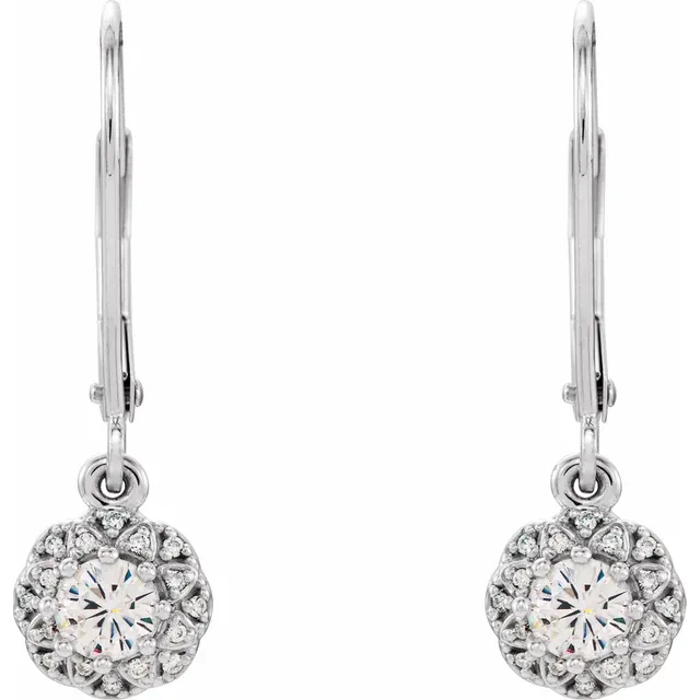 14K White 4 mm Round Forever One Moissanite & 1/8 CTW Diamond Earrings-
