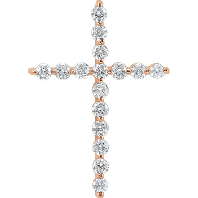 14K Rose 1/4 CTW Diamond Cross Pendant-