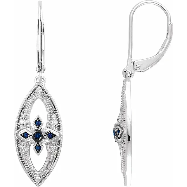 Sterling Silver Blue Sapphire & 1/6 CTW Diamond Lever Back Earrings-
