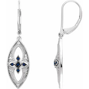 Sterling Silver Blue Sapphire & 1/6 CTW Diamond Lever Back Earrings