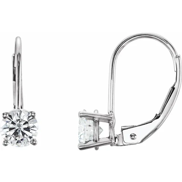 14K White 5 mm Round Forever One Moissanite Earrings-