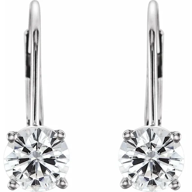 14K White 5 mm Round Forever One Moissanite Earrings-