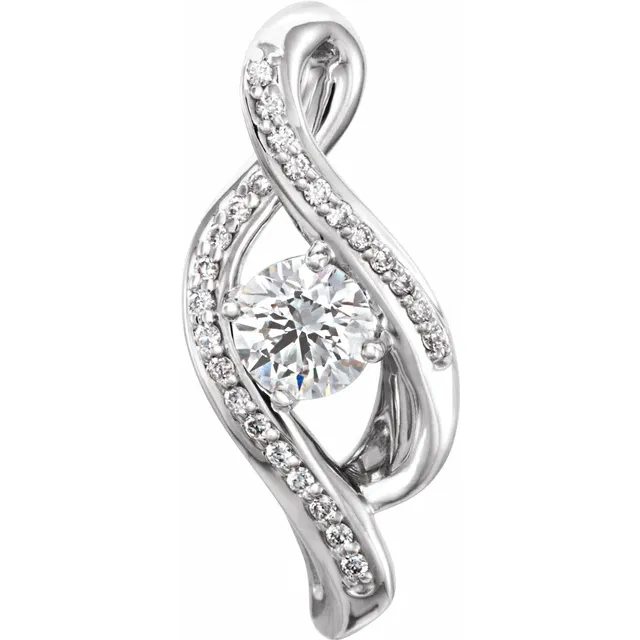 14K White 5 mm Round Forever One Moissanite & .07 CTW Diamond Pendant-