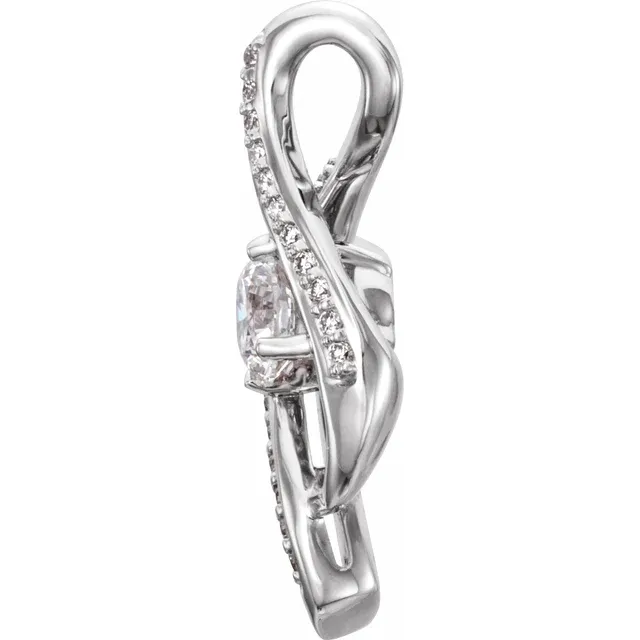 14K White 5 mm Round Forever One Moissanite & .07 CTW Diamond Pendant-
