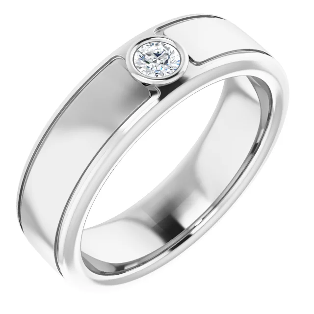 14K White 3 mm Round .1 CTW Men's Diamond Ring