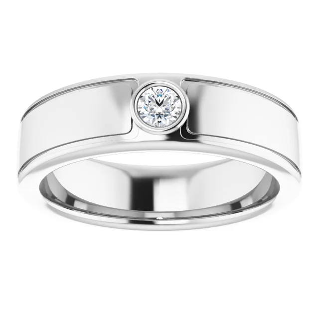 14K White 3 mm Round .1 CTW Men's Diamond Ring