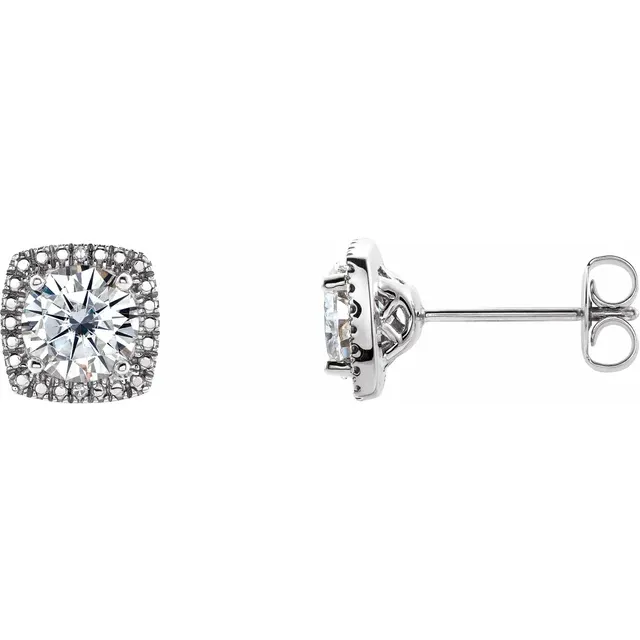 Sterling Silver 6 mm Round Forever One Moissanite & .015 CTW Diamond Earrings-