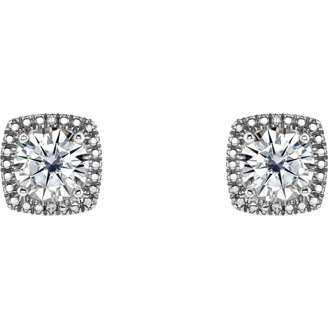 Sterling Silver 6 mm Round Forever One Moissanite & .015 CTW Diamond Earrings-