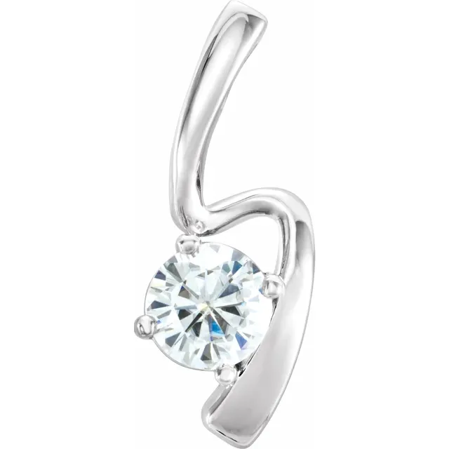 14K White 6 mm Round Forever One Moissanite Pendant-