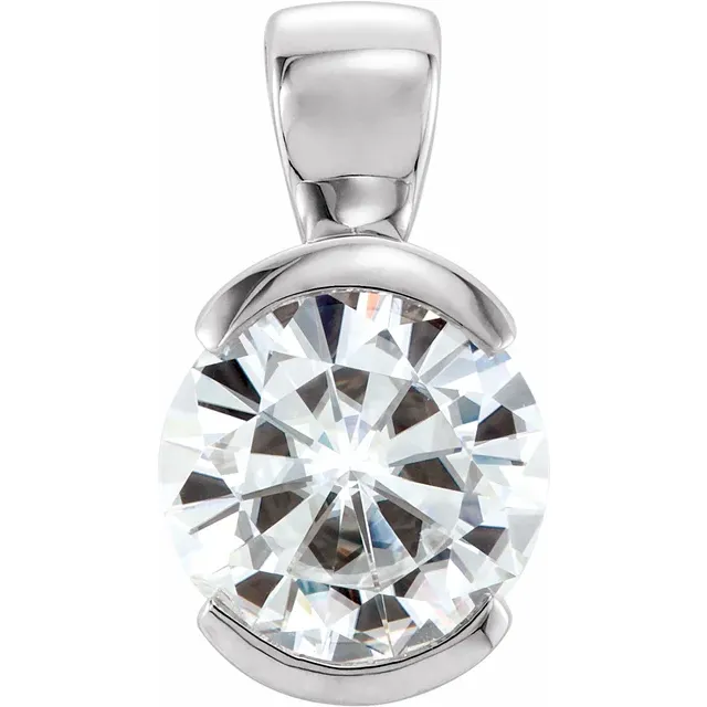 14K White 6.5 mm Round Forever One Moissanite Pendant-